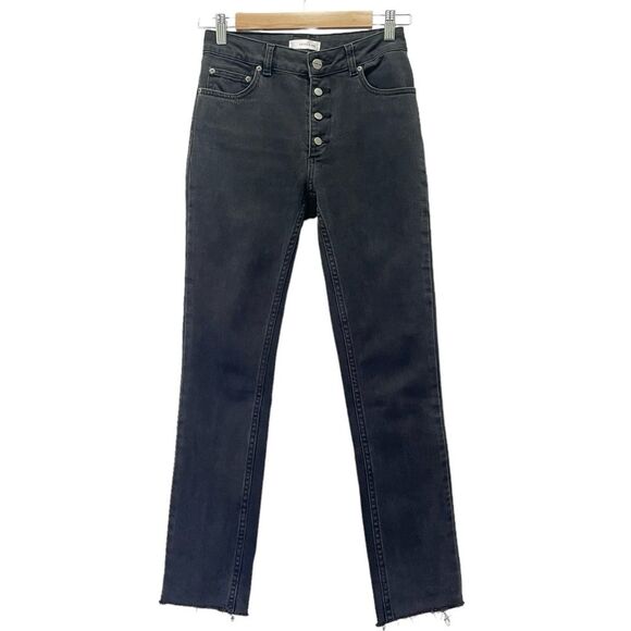 Anine Bing Button Fly Raw Hem Mid Rise Slim Jeans Charcoal Black Size 26 | 2 - Picture 1 of 10